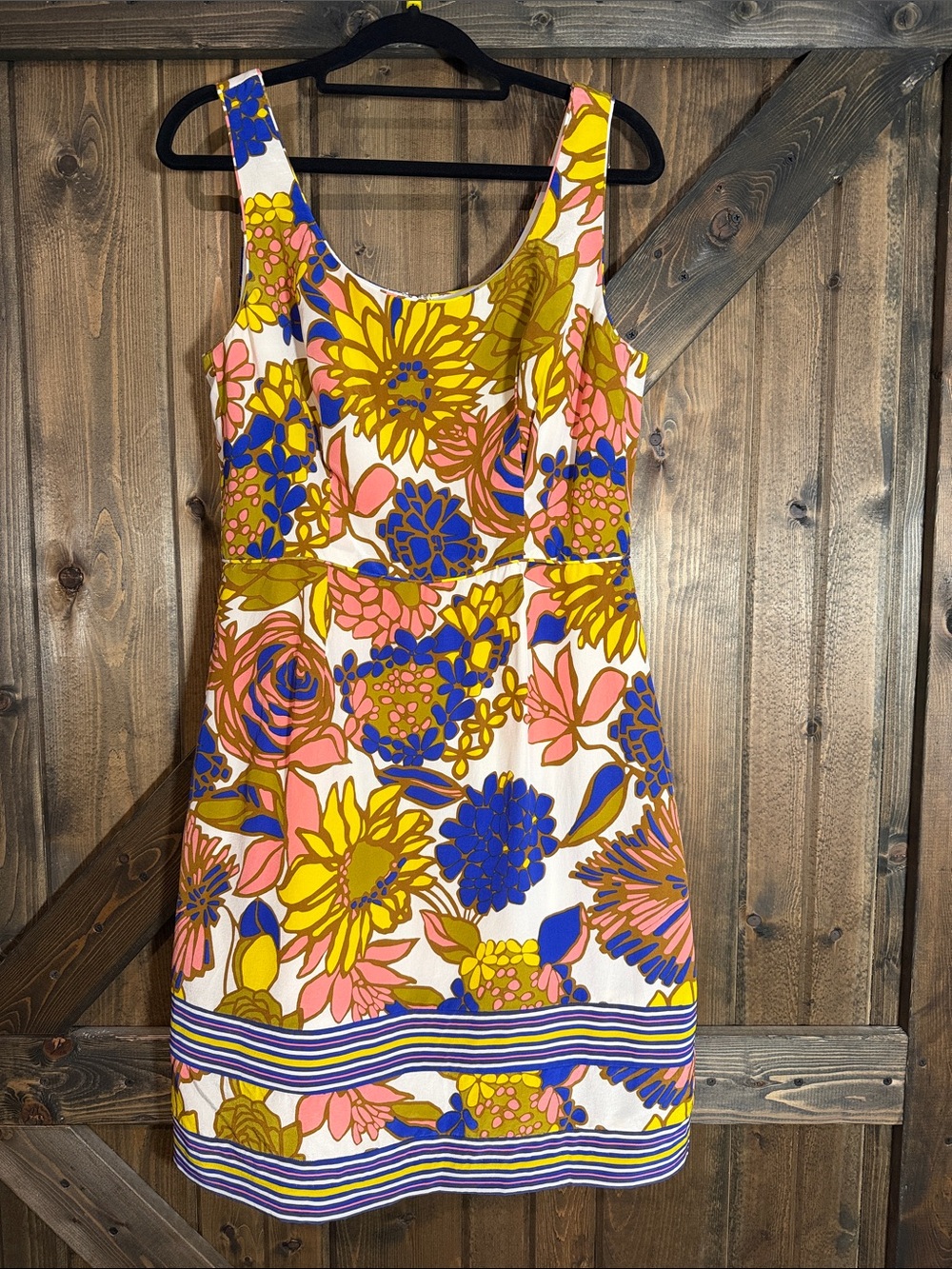 Trina Turk 💯 SILK Floral Scoop-Neck Shift Dress in Yellow, Blue & Pink